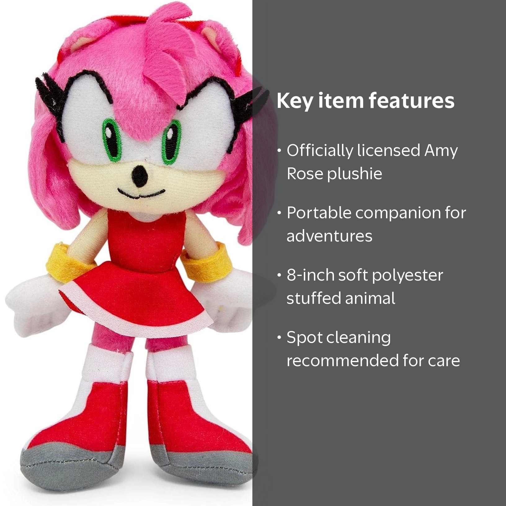 Sonic The Hedgehog, Sonic Amy 8 inch Plush Clip, Pink, Polyester
