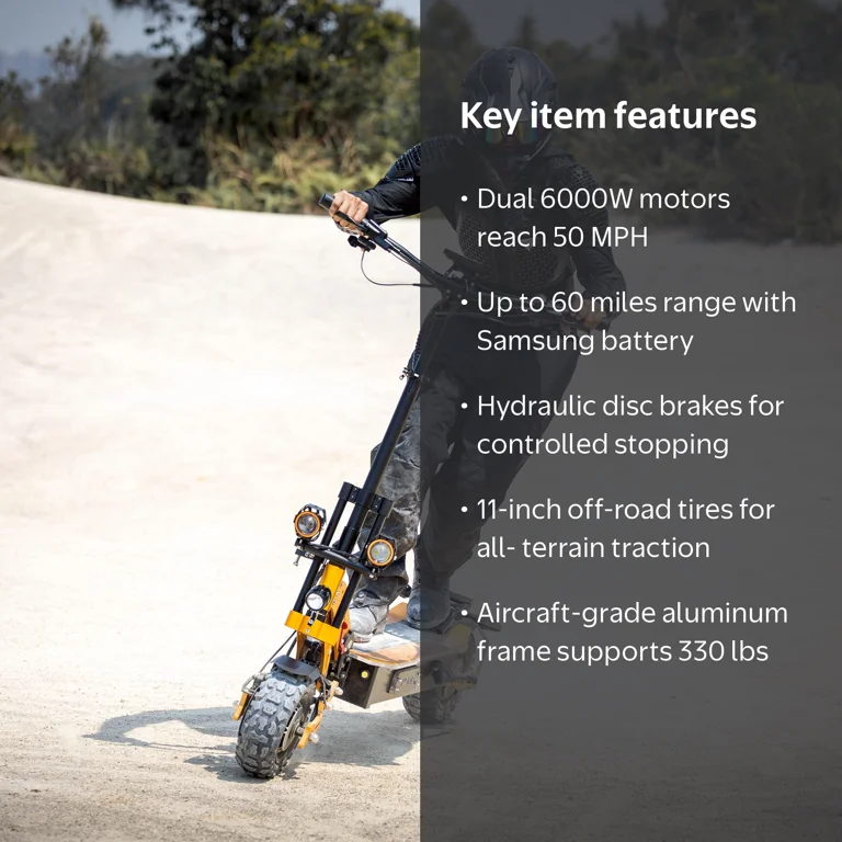 YUME Y11+ Scooter with Dual Motors 6000W, Max Speed 50 mph, 50