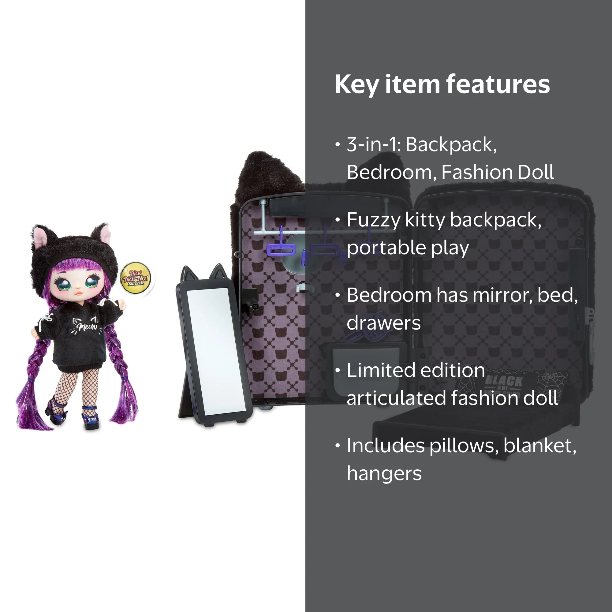 Na! Na! Na! Surprise Black Kitty 3-in-1 Backpack Bedroom with