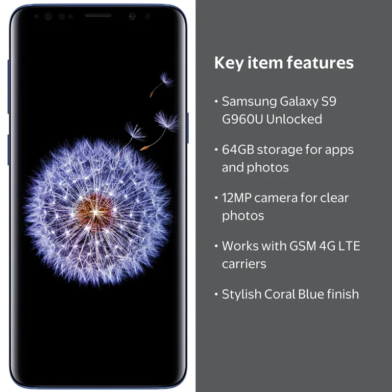 Samsung, Galaxy S9 G960U Smartphone, 64GB, Coral Blue - Walmart.com