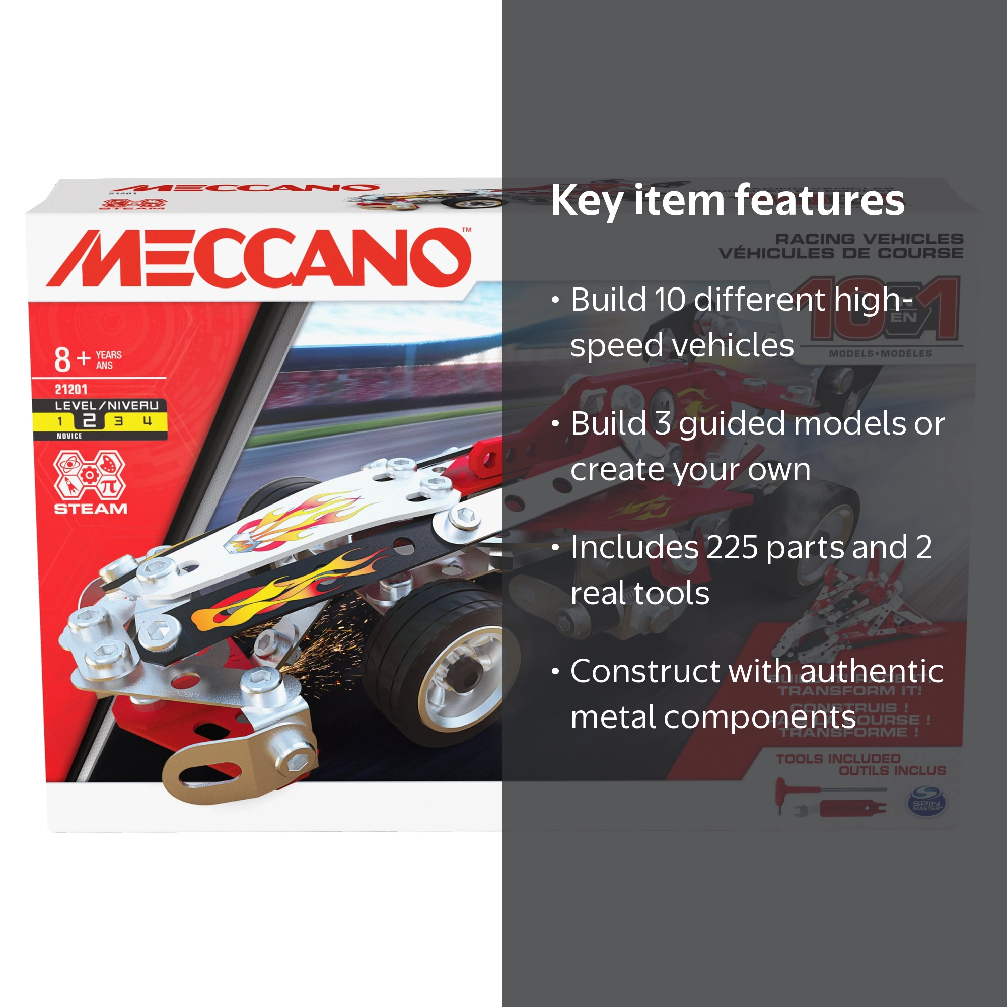 記念グッズ mecao Meccano, STEM Building Kit, 10-in-1 Racing Vehicles, 225 Parts