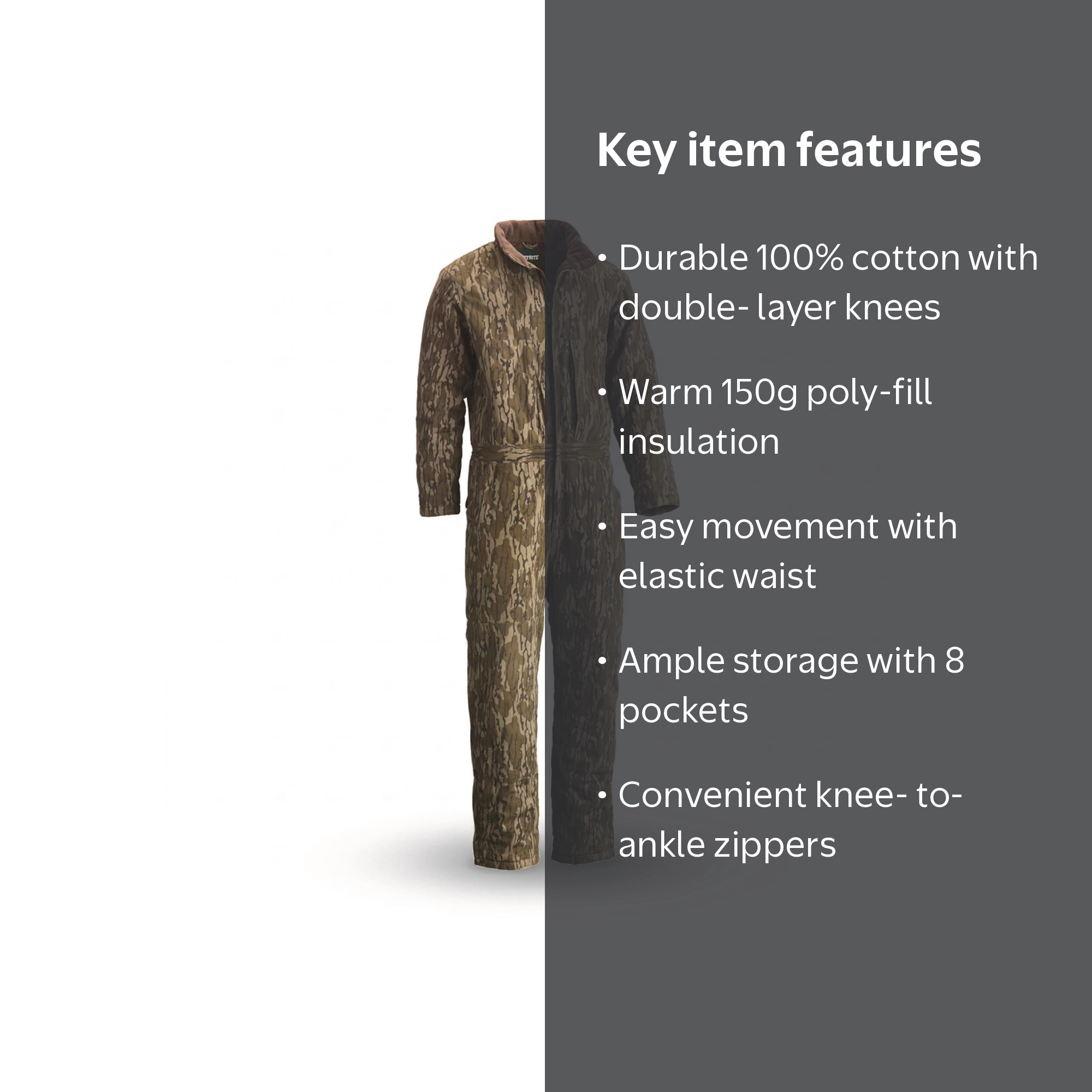 Huntrite, Men's Insulated Coveralls, XL, Mossy Oak Bottomland