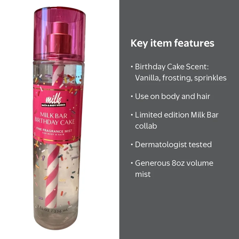Bath & Body Works, Fine Fragrance Mist, 8 oz, Milk Bar Birthday