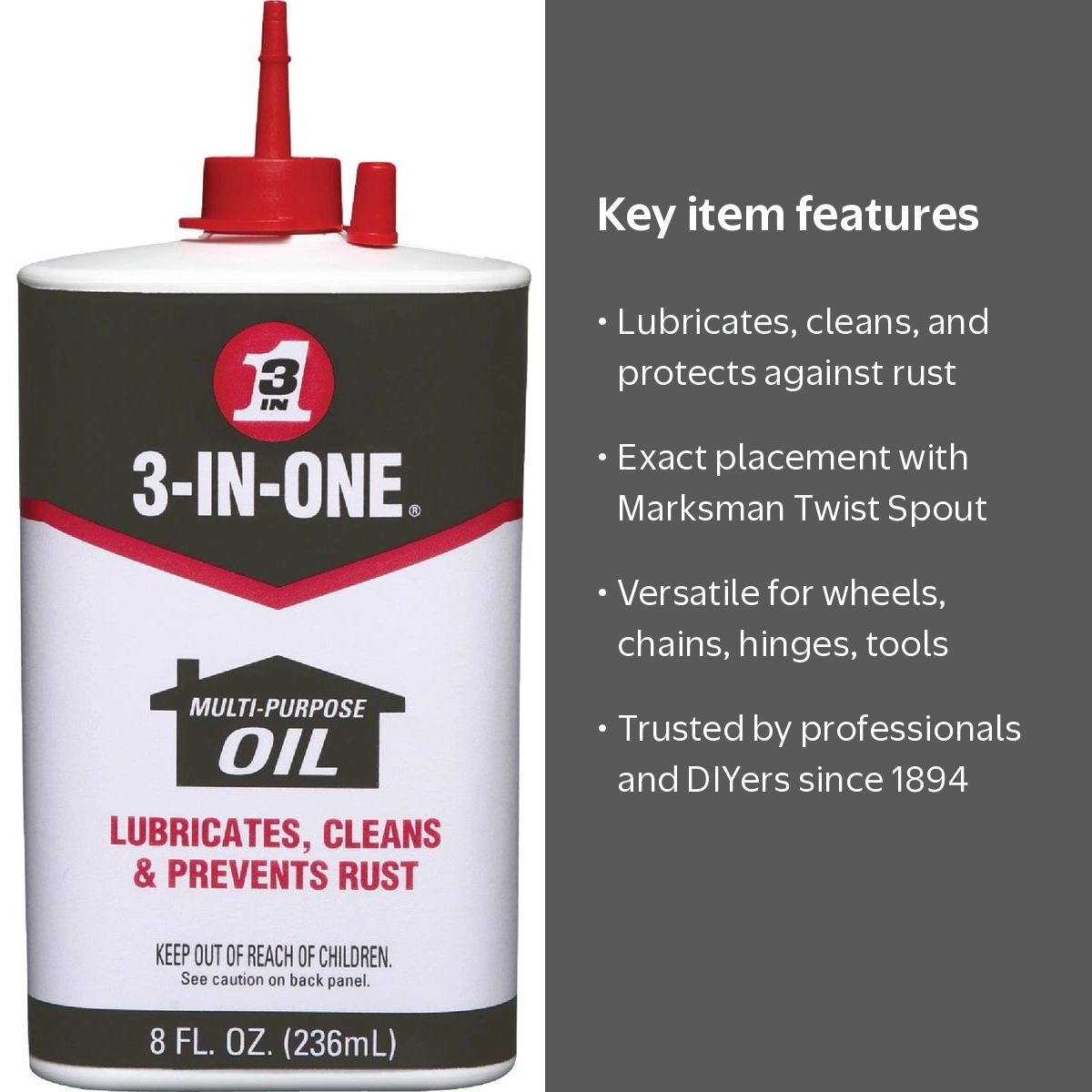 3-IN-ONE, Multi-Purpose Oil, 8 OZ, Yellow, Lubricates, Cleans