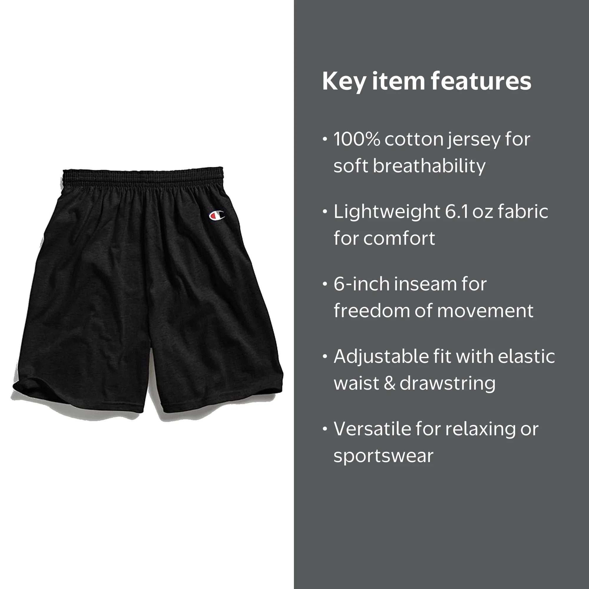 Champion Men's Double Jersey Athletic Shorts, 8187 Cotton, Black M