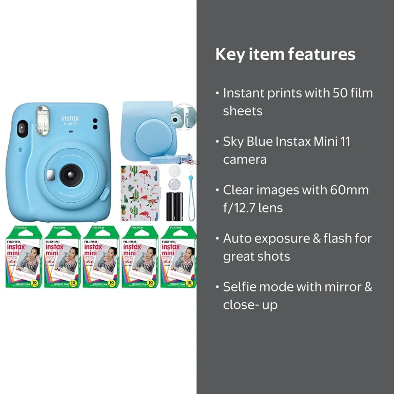 Fujifilm Instax Mini 11 Instant Camera Sky Blue with 50 Film