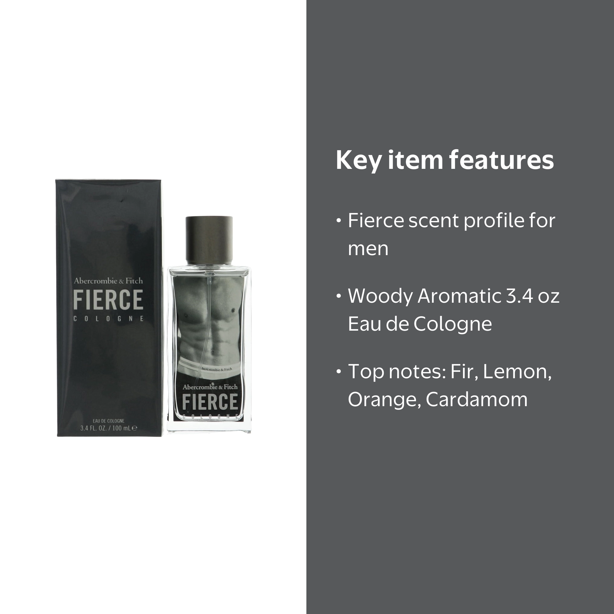 Abercrombie & Fitch, Men's Fierce EDC Fragrance, 3.4 oz spray