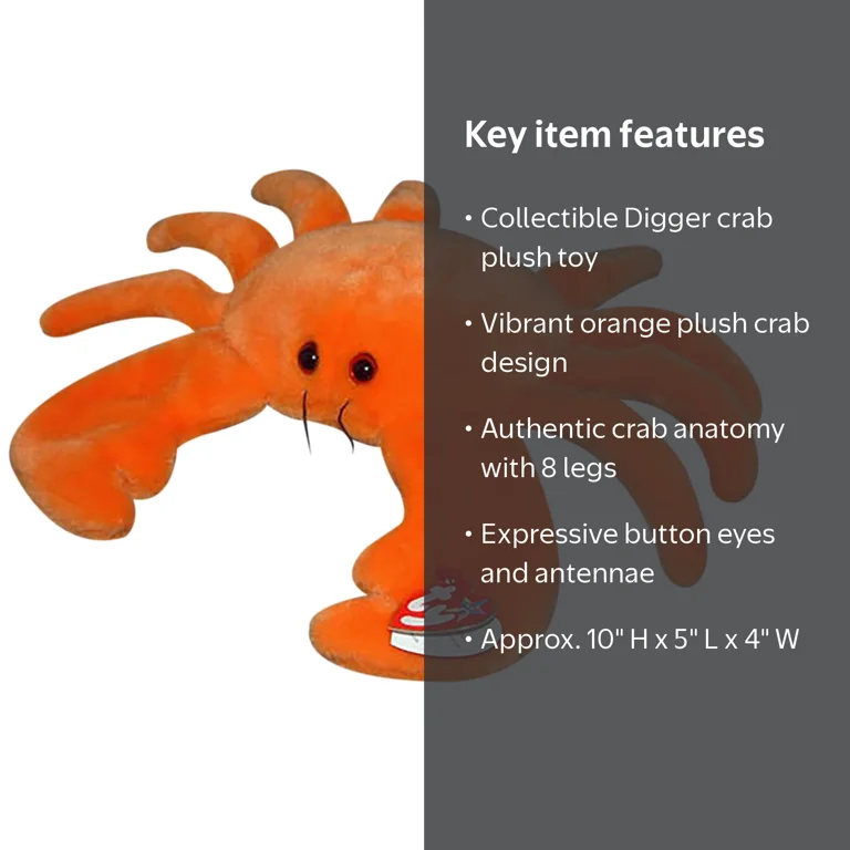 Ty Buddy Beanie: Digger the Orange Crab Stuffed Animal, MWMT's
