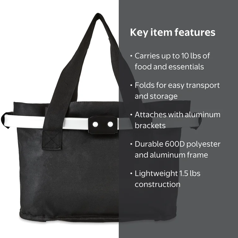 Concord Folding Handlebar Bicycle Basket Gray, 10x15x10 inches