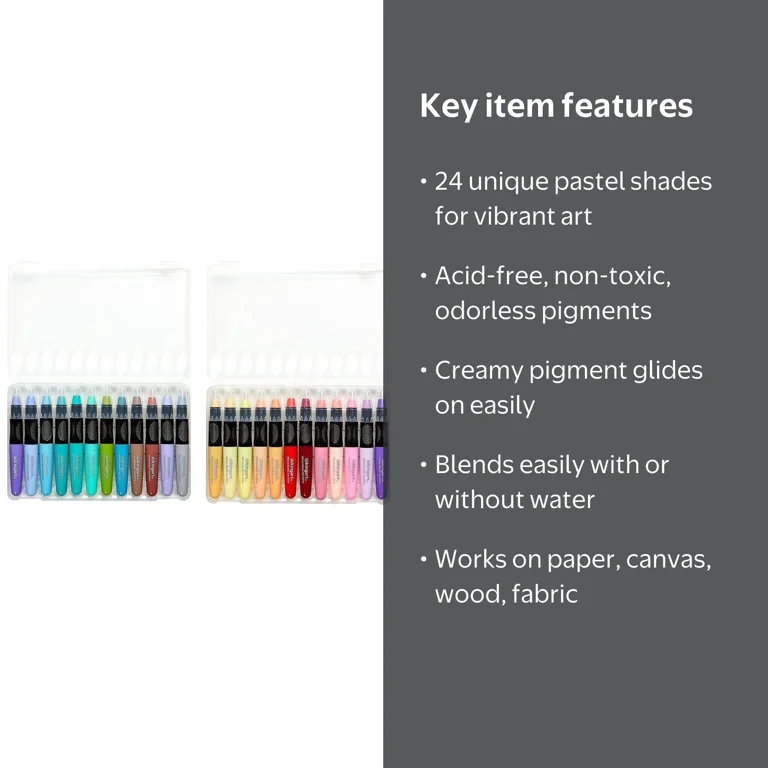 KINGART, Gel Stick Artist Crayons, 24 Pastel Colors, All Ages