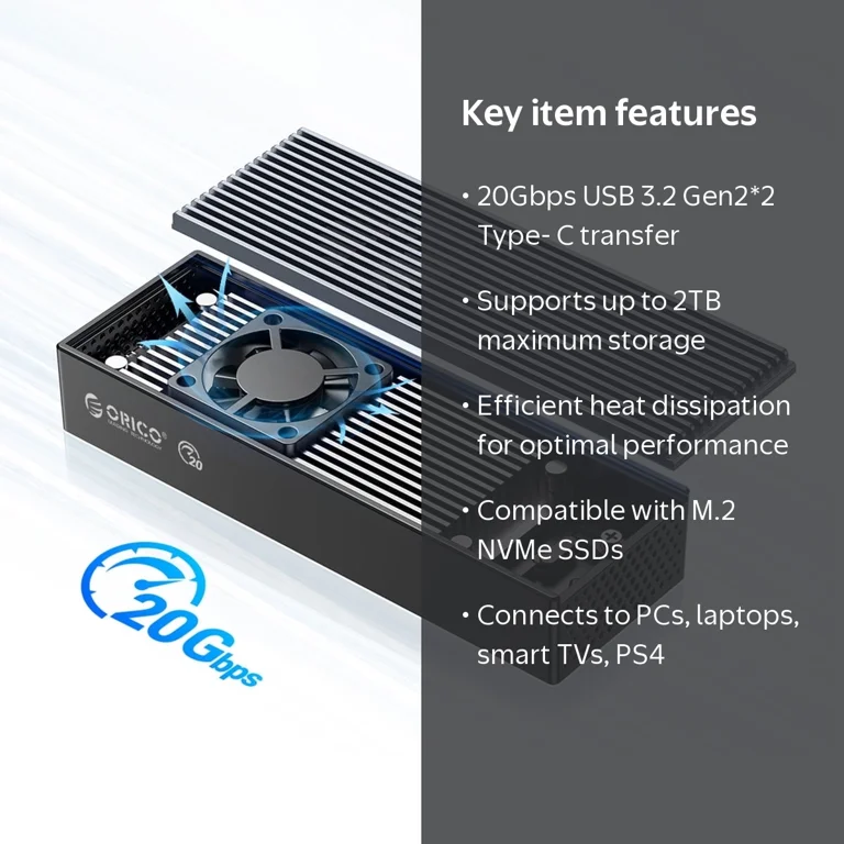ORICO M.2 SSD Enclosure 20Gbps NVMe to Type-C 2TB External Case