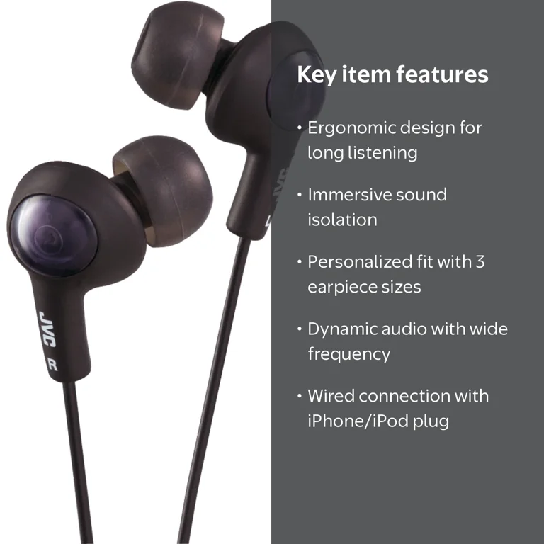 JVC, Headphones, HAFX5A, Sound Isolating Gummy Plus Black
