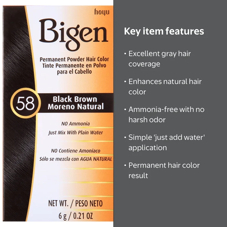 Bigen Permanent Powder Hair Color 58 Black Brown 1 ea - Walmart.com