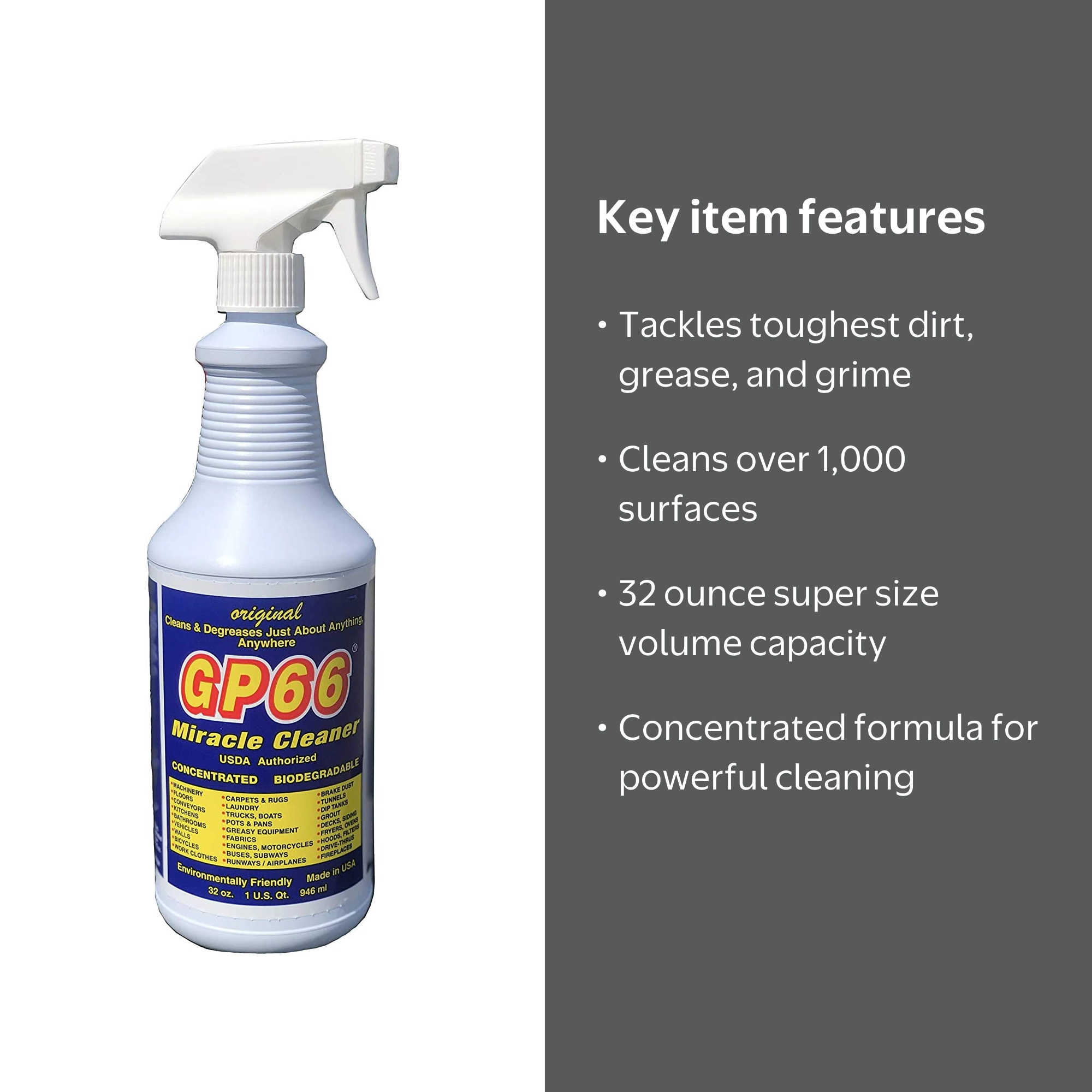 GP66 Green Miracle Cleaner, 32 oz Concentrate, All Purpose Spray