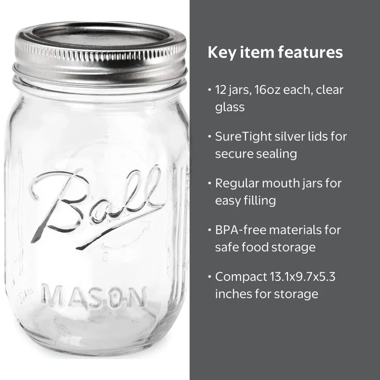 Ball Mason Jars Pint Jars 16oz 2箱 2 pack) Ball 16 oz Mason Jars, Regular Mouth Pint Canning Jars