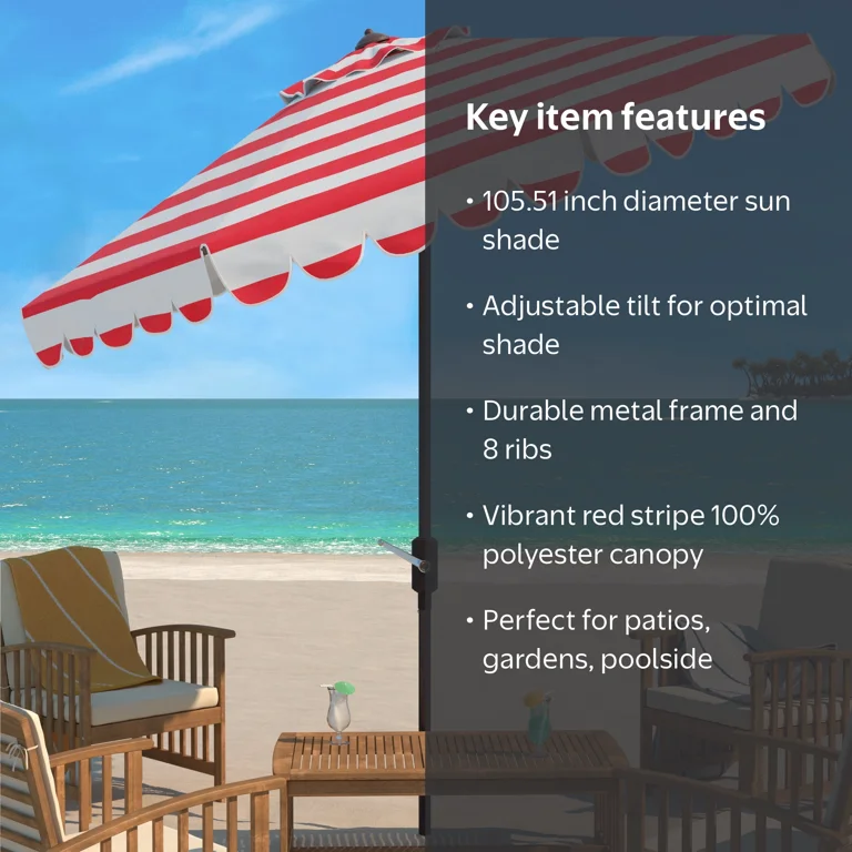 allen roth red wheat stripe market 9-ft patio umbrella Sunnydaze 9-Foot Outdoor with Solar Lights, Awning providing shade and protection from the sun Red Patio Umbrellas | Outdoor