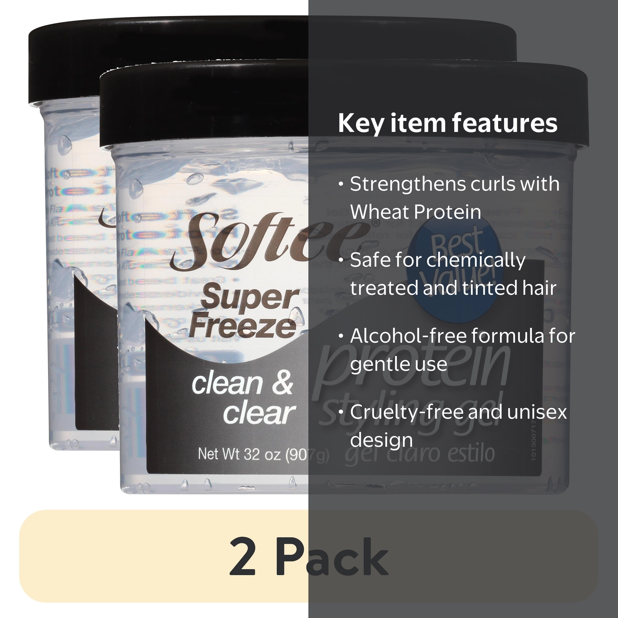 2 pack) Softee Super Freeze Protein Styling Gel 32 oz. Jar
