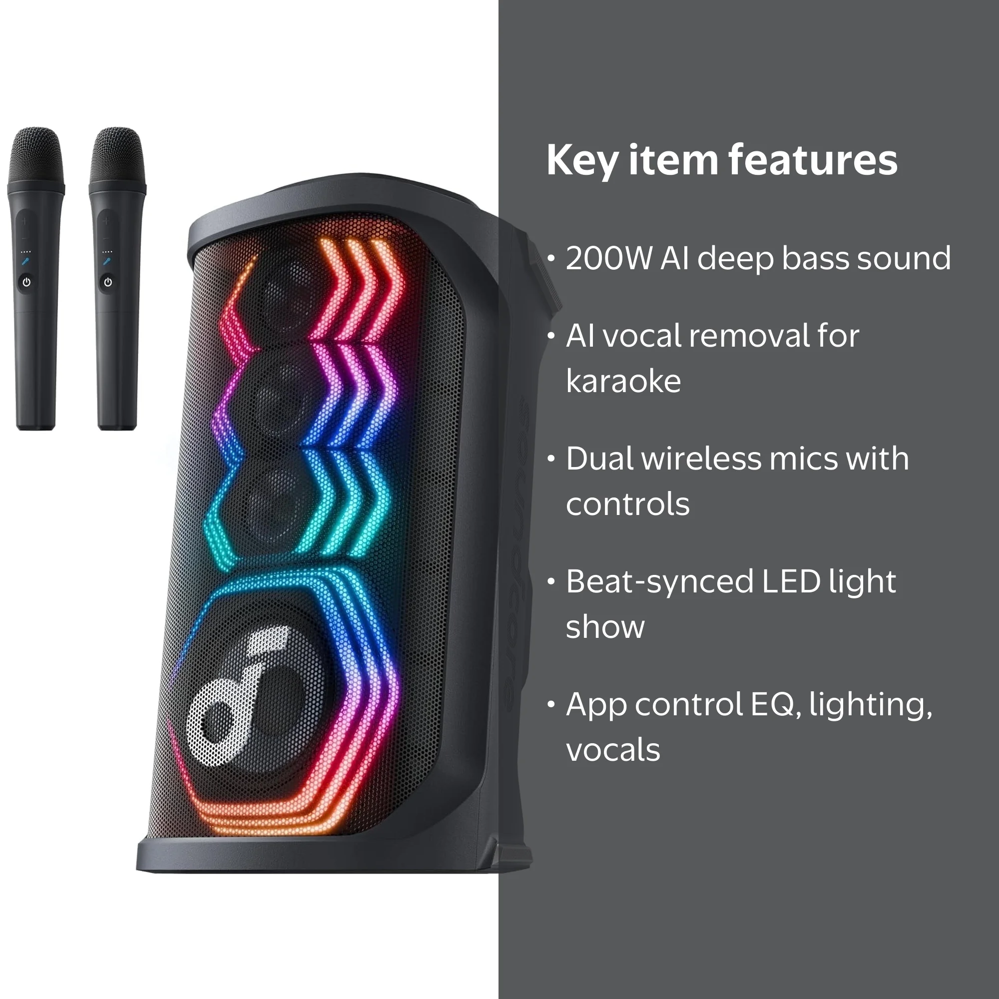 Soundcore Rave 3S Portable Bluetooth Speaker with 2 Wireless Mics