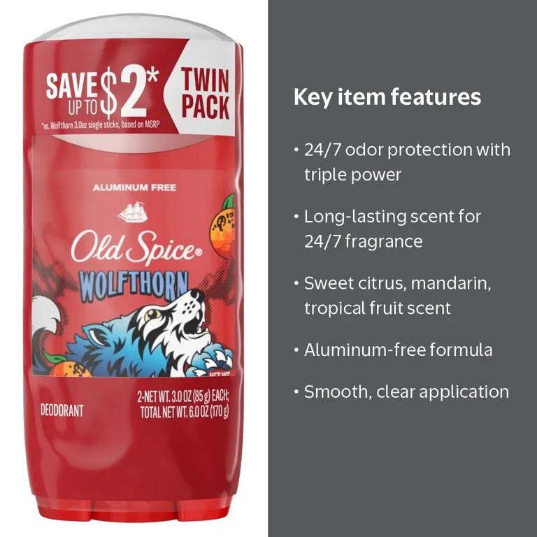 Old Spice Deodorant for Men, Wolfthorn, Aluminum-Free, 24/7