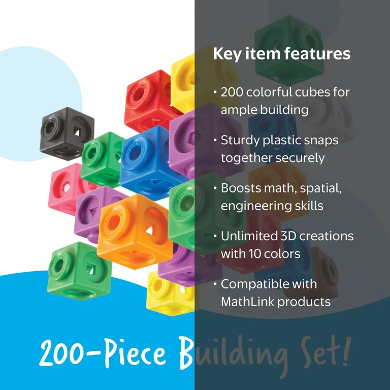 Learning Resources, MathLink Cubes Big Builders, 200 pcs