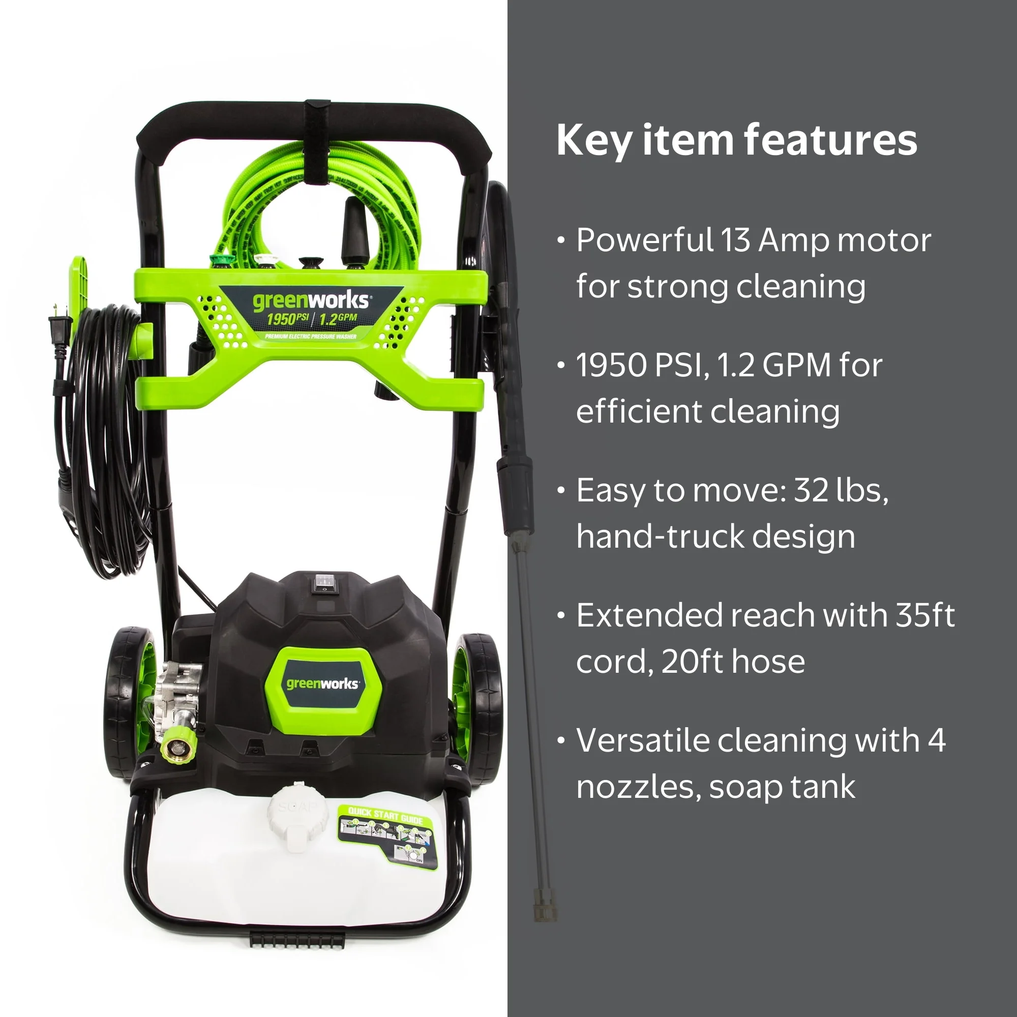 Discontinued - Greenworks 1950-PSI 13 Amp 1.2 GPM Electric Corded