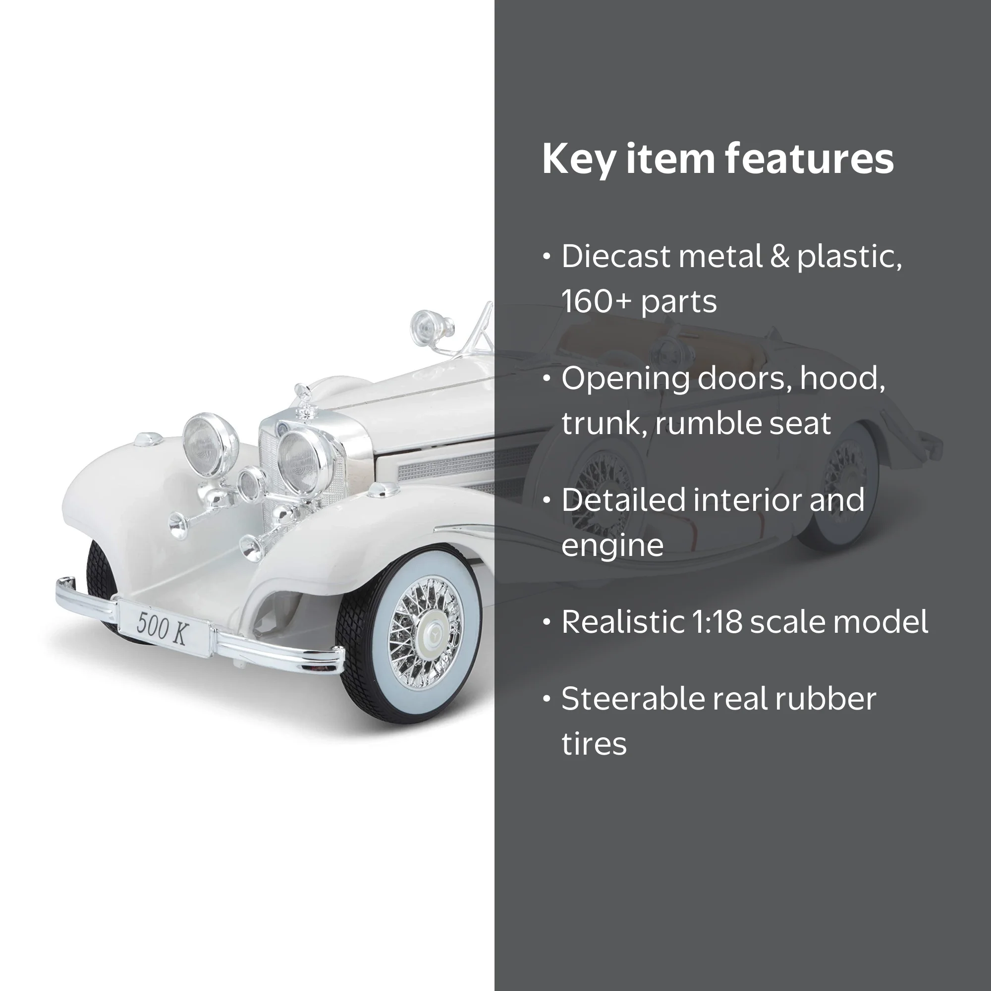 Maisto 1:18 Scale 1936 M-B 500 K Type Specialroadster Diecast