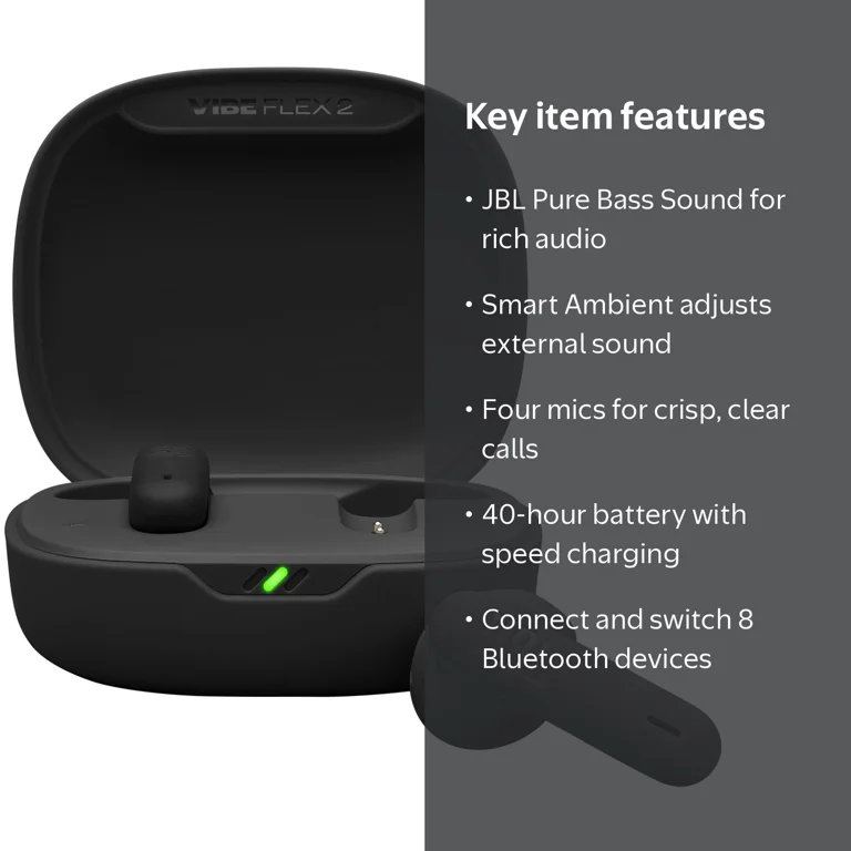 JBL Vibe Flex 2 - True Wireless Earbuds - Black - Walmart.com