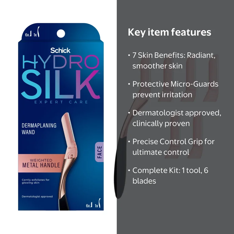 Hydro Silk, Face Razor, Dermaplaning Wand, Includes 1 & 6 Refills