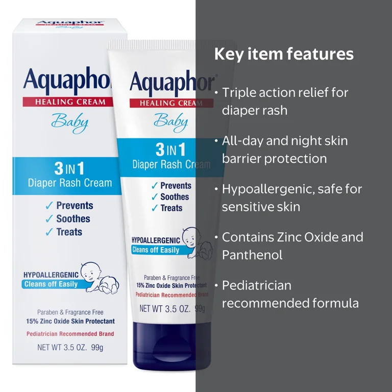 Aquaphor Baby Diaper Rash Cream with Zinc Oxide, Hypoallergenic