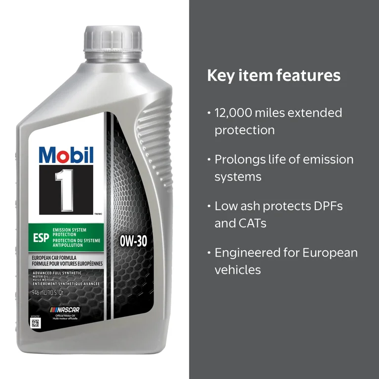 Mobil 1 ESP Full Synthetic Motor Oil 0W-30, 1 Quart - Walmart.com