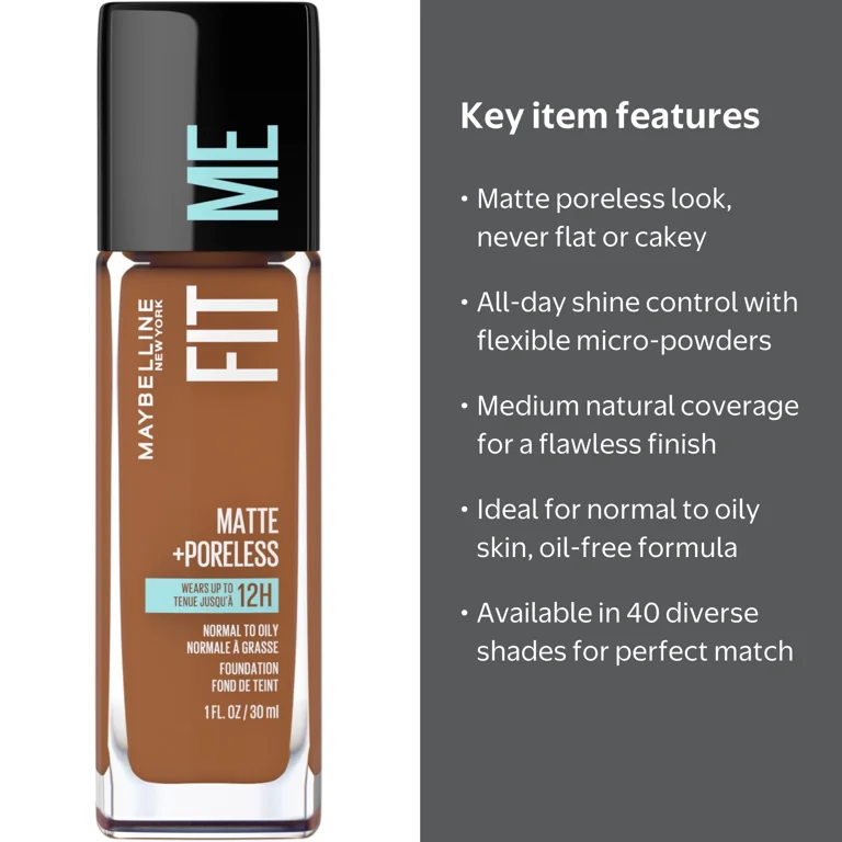 Maybelline, Liquid Foundation, Fit Me Matte + Poreless 1 fl oz