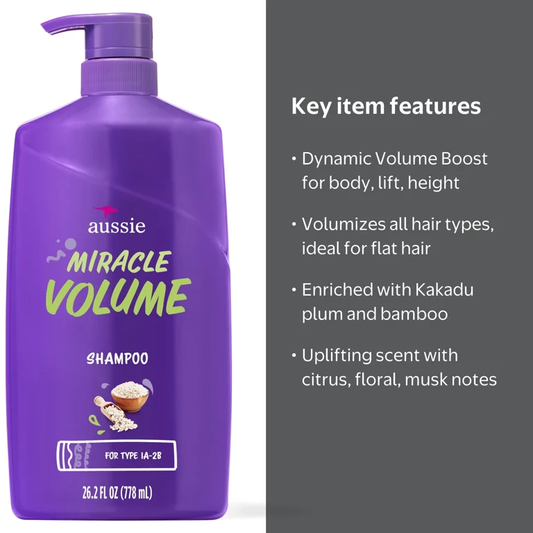 Aussie Miracle Volume with Plum & Bamboo, Paraben Free Shampoo