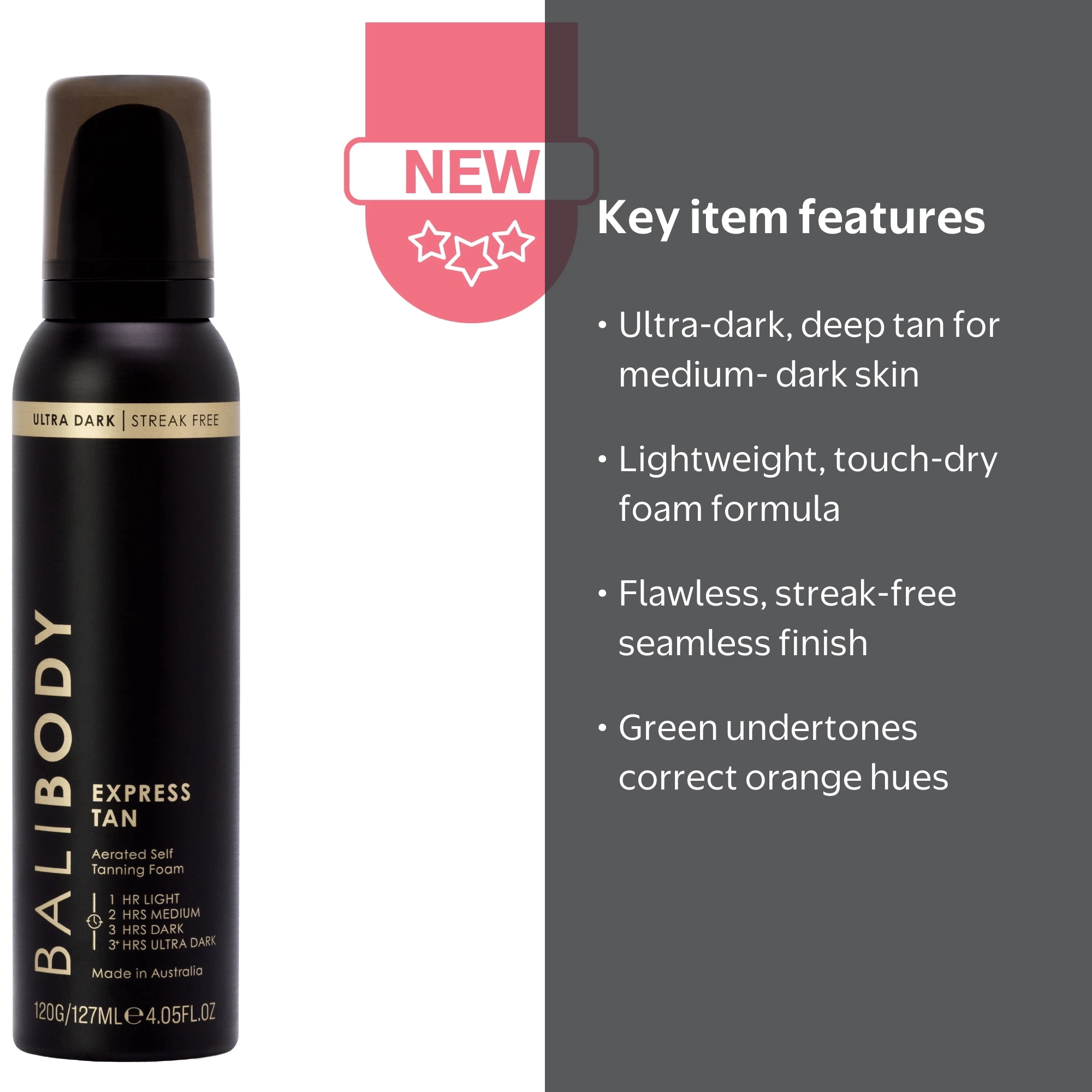 Bali Body Aerated Sunless Self Tanner Foam Express Tan Ultra Dark