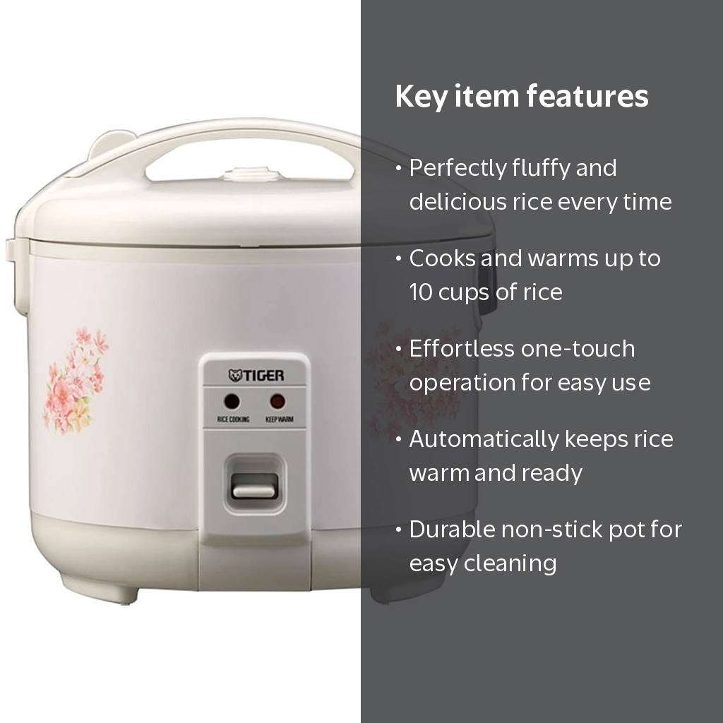 Tiger JNP-1800 10-Cup Rice Cooker & Warmer, Non-Stick, Keep-Warm