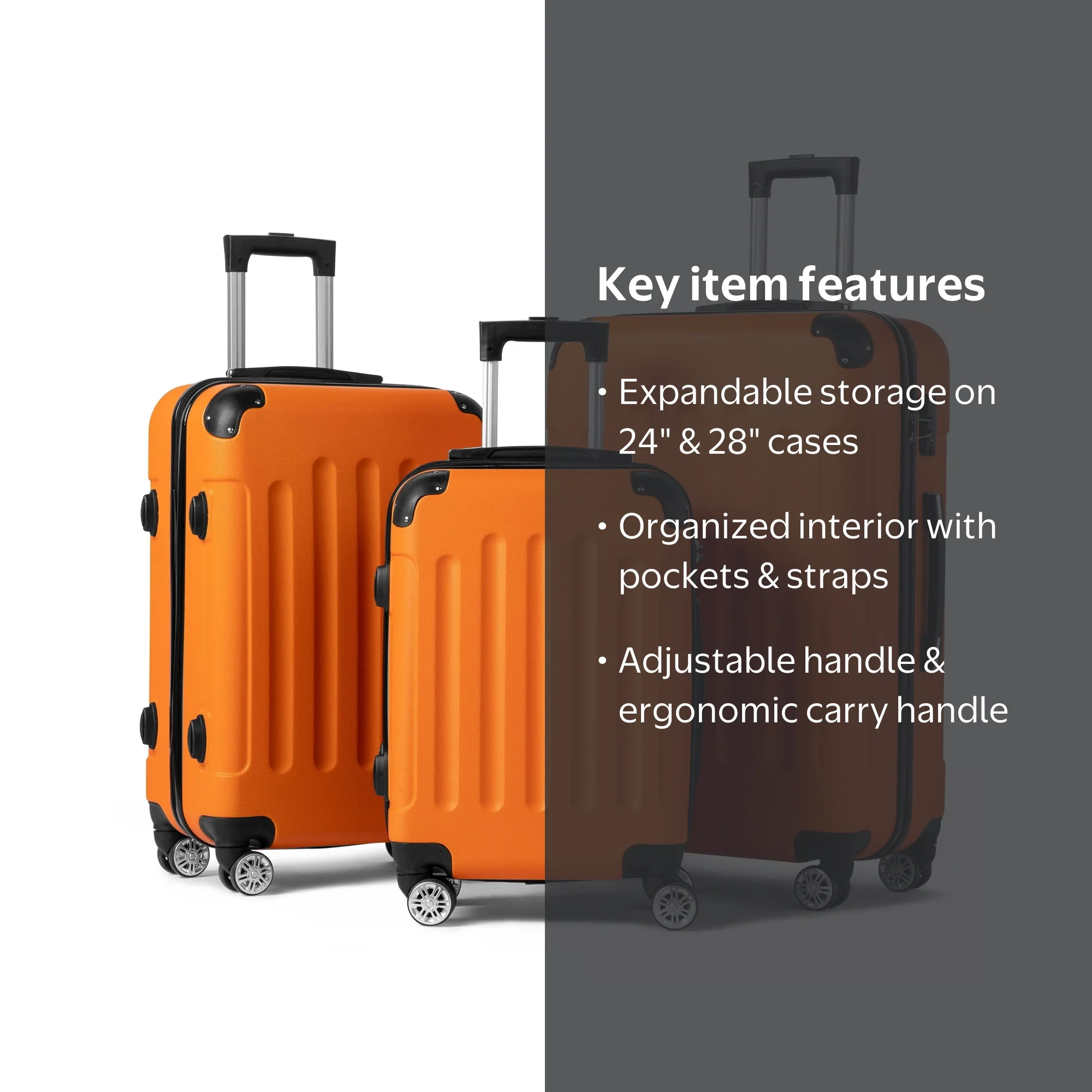 Zimtown Hardside Lightweight Spinner Orange 3 Piece Luggage Set