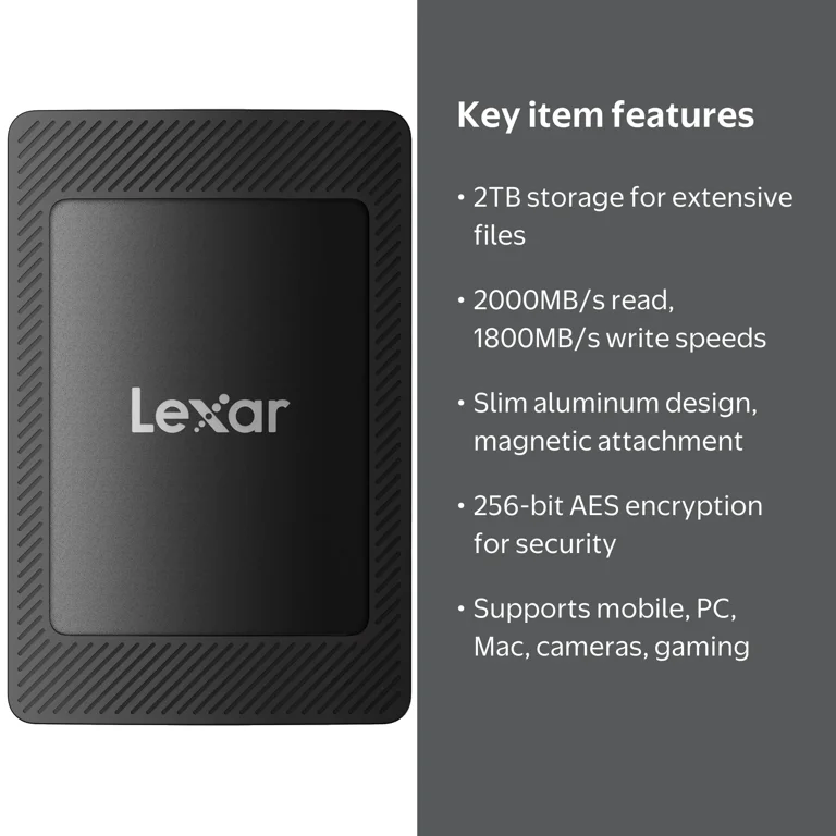 Lexar 2TB SL500 Portable SSD with Magnetic Set for iPhone PC & Mac