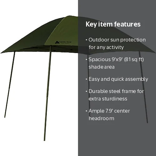 Ozark Trail 9' x 9' Swift Set Shade Gazebo, Steel Frame, 81 sq ft