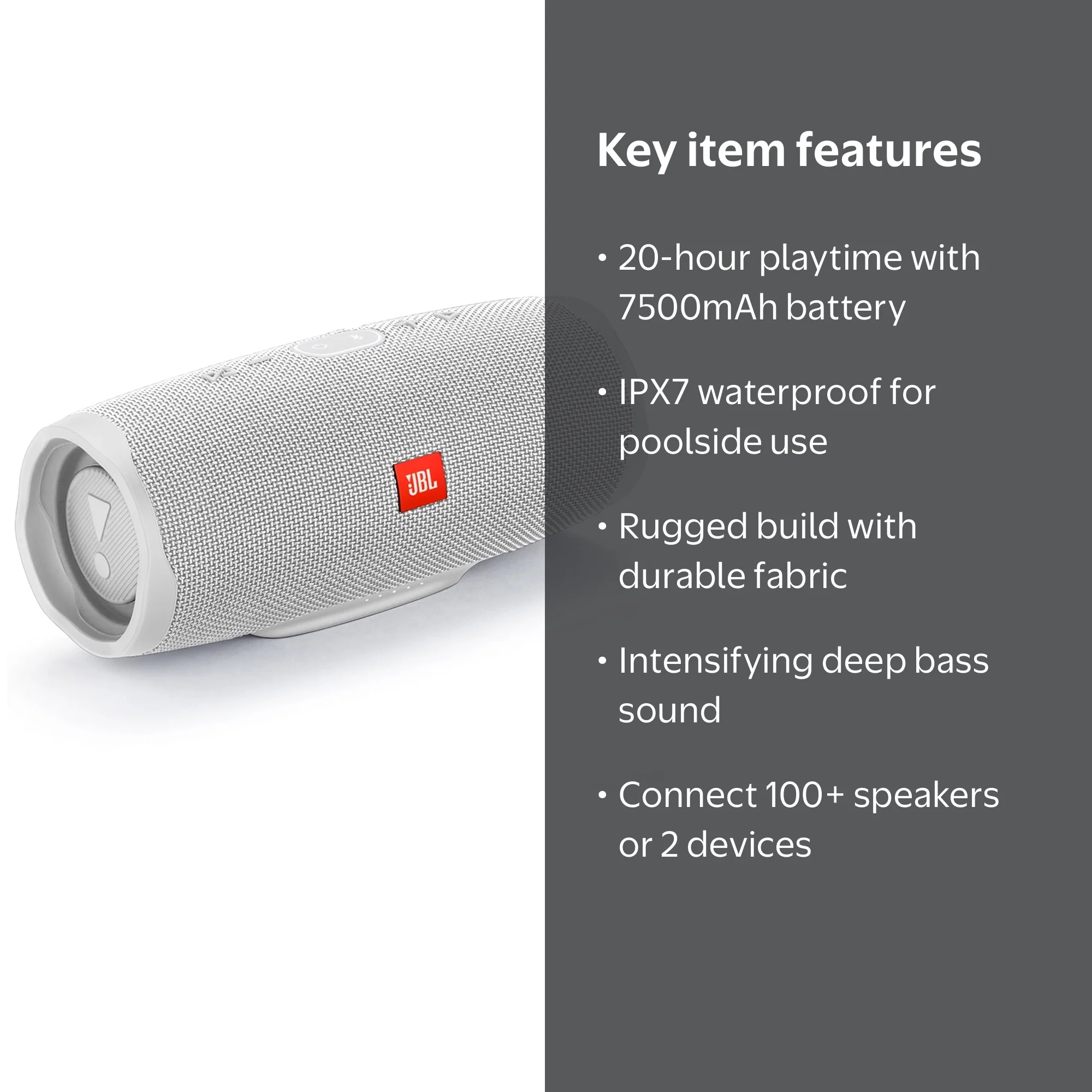 JBL, Portable Waterproof Bluetooth Speaker, Charge 4, White