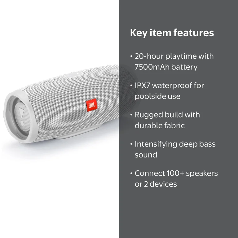 JBL, Portable Waterproof Bluetooth Speaker, Charge 4, White