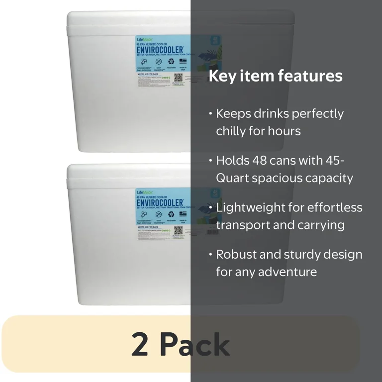 2 pack) Lifoam 45 Quart Large Foam Cooler, 48 Can Capacity, White