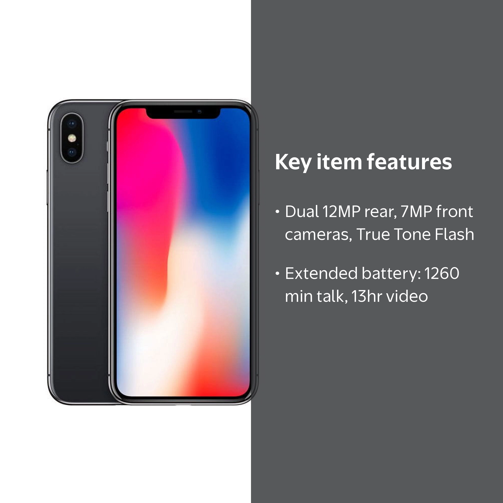Restored Apple iPhone X - Fully Unlocked - 256 GB Space Gray