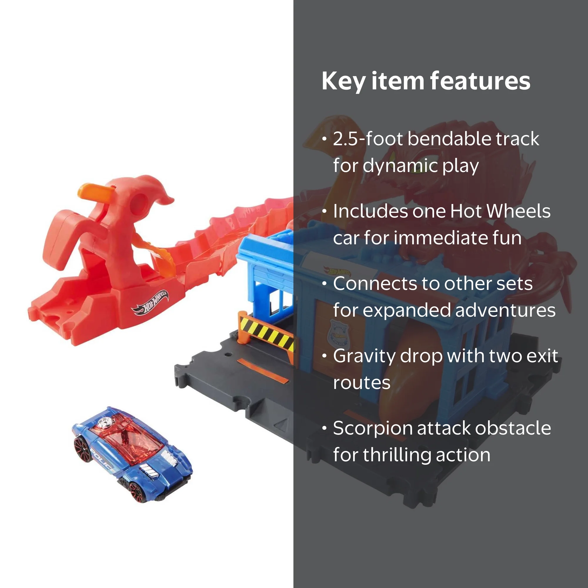 Hot Wheels City Scorpion Flex Attack Set: Curved Race Track, Speed