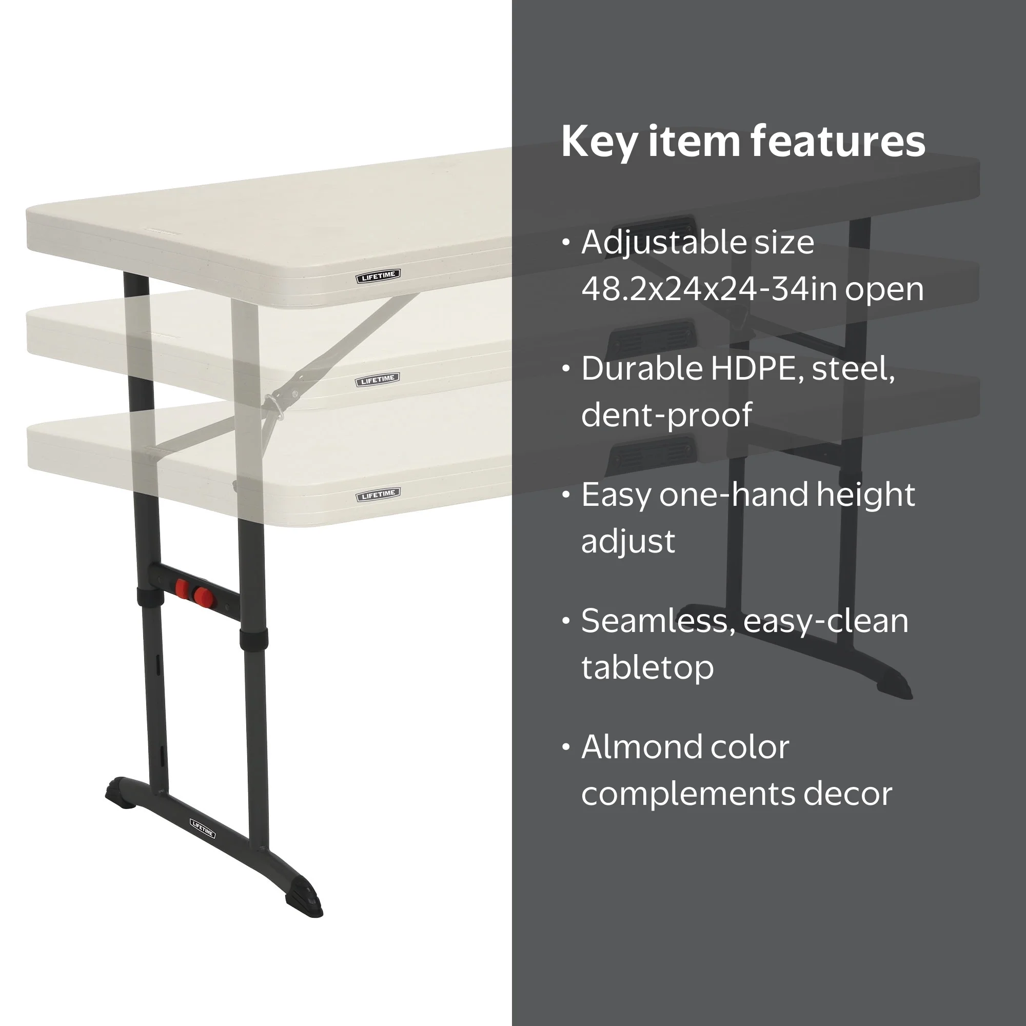 Lifetime, 4 Foot Rectangle Folding Table, Indoor Outdoor, Almond