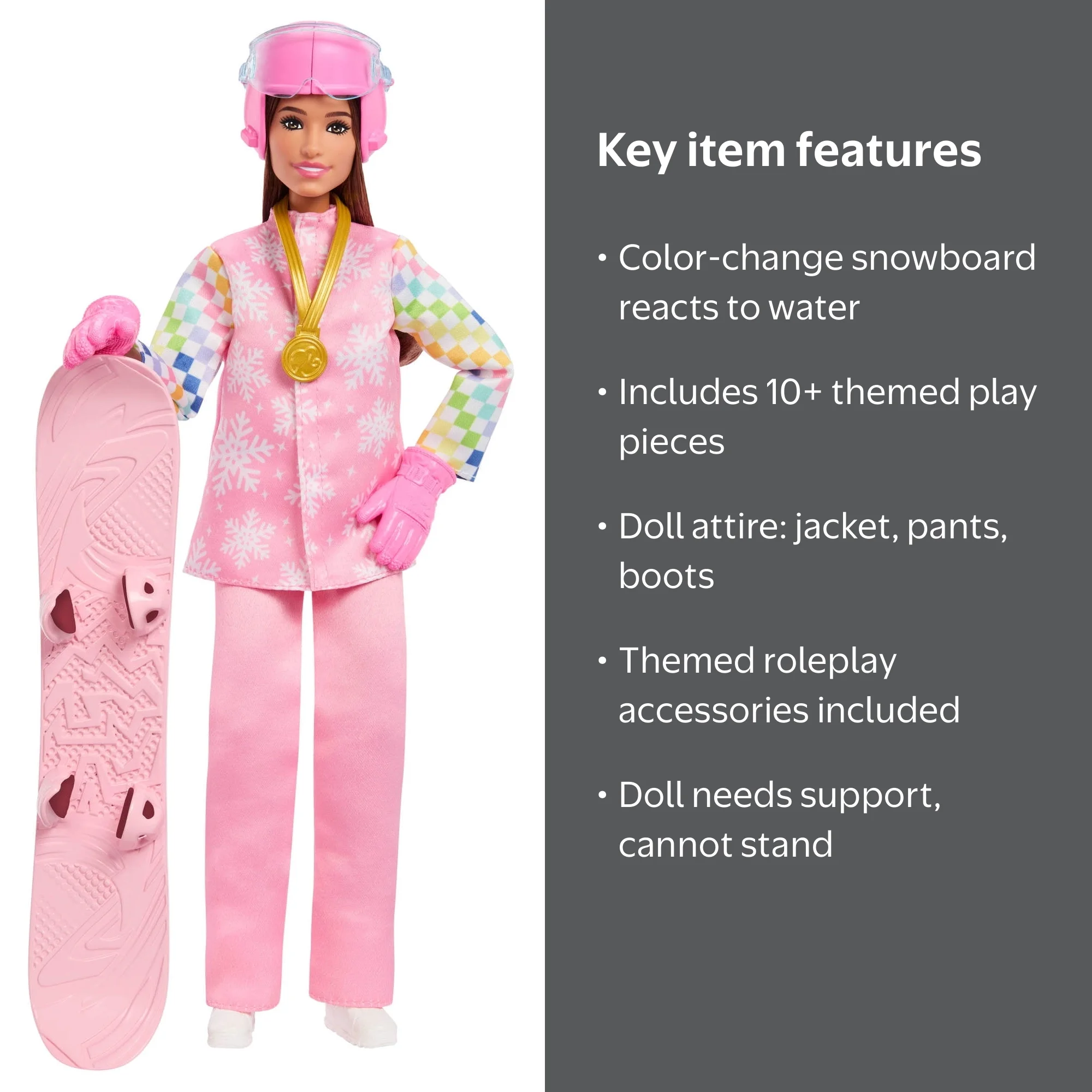 Barbie, Careers Snowboarder Doll, with 10+ Accessories, Pink