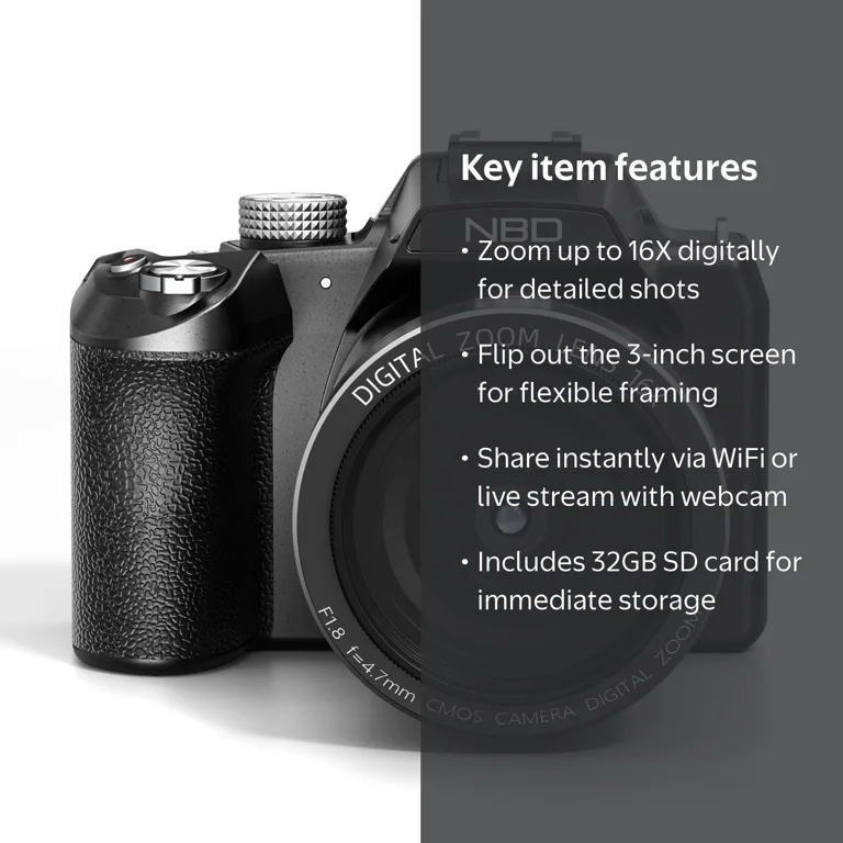 NBD Digital Camera for Photography 4K 64MP Video Camera with 16X