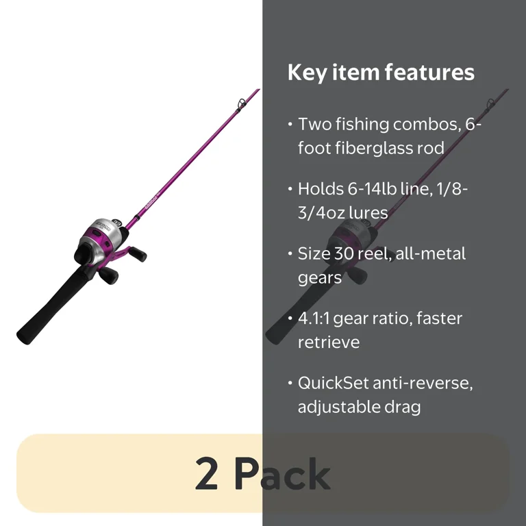 2 pack) Zebco 33 Spincast Reel and Fishing Rod Combo, 6-Foot 2