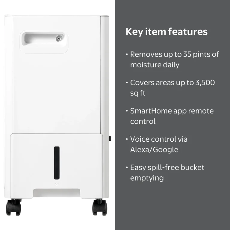 Midea 35 Pint Dehumidifer, Covers up to 3,500 Sq ft, Wi-Fi and