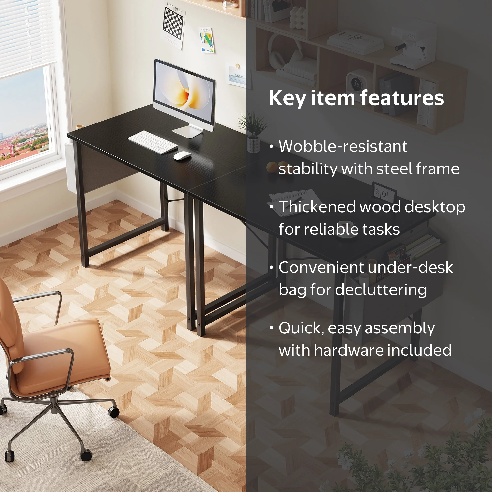 CONCETTA, Computer Writing Desk, 31 Inch, Black with Storage Bag
