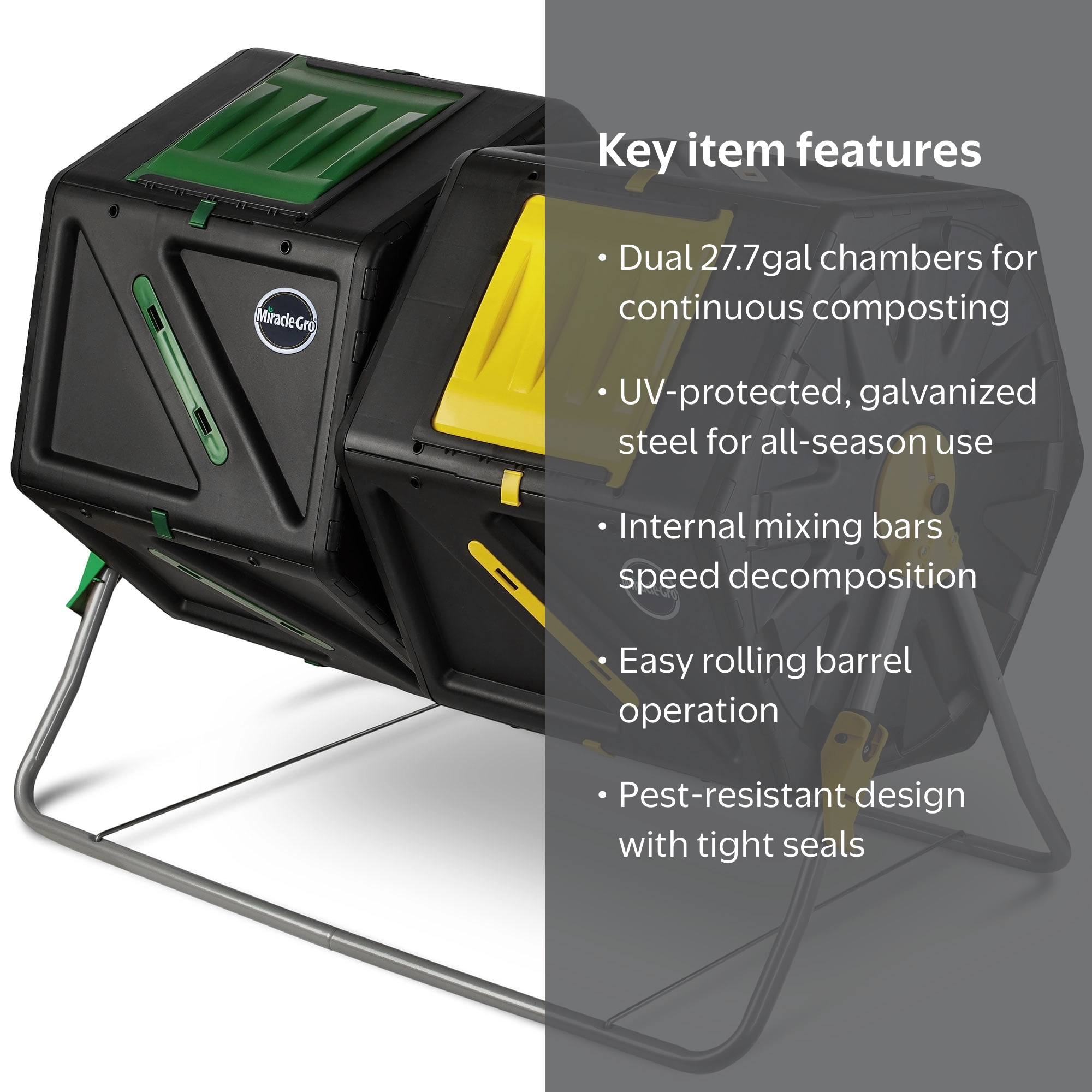 Miracle-Gro Large Dual Chamber Compost Tumbler Easy-Turn, Fast