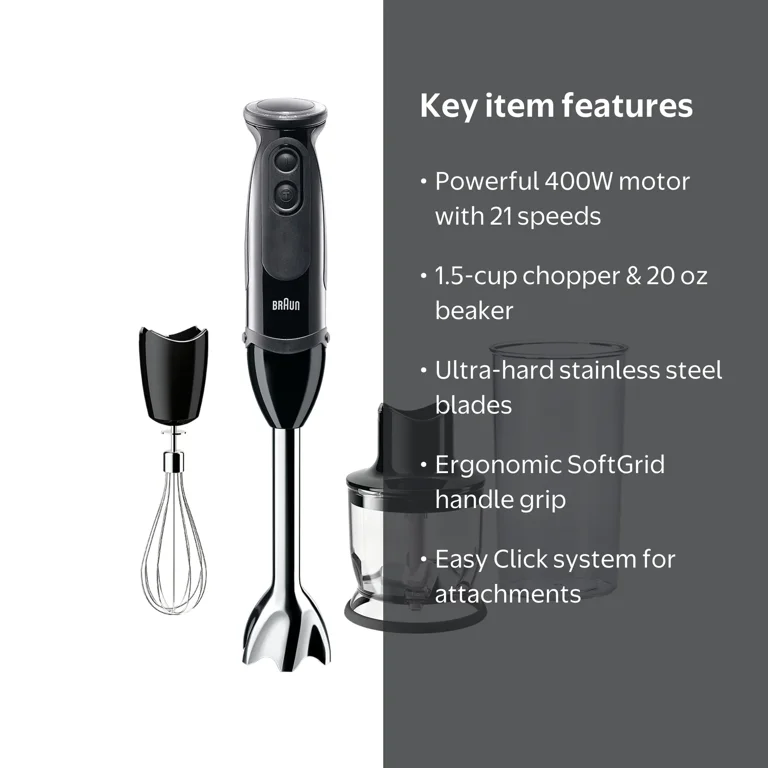 BRAUN Multi Quick 5V 400W ブレンダー Braun Multi Quick 5 Varo Hand Blender with 21 Speeds, Whisk, and